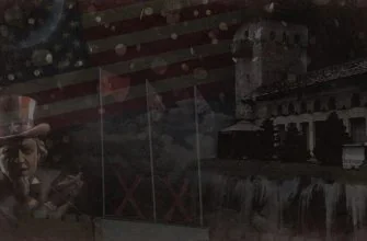 Флаги СССР, Британии и США, Здание музея Сталина в Дбилисии и изображение "Американского агитатора"
